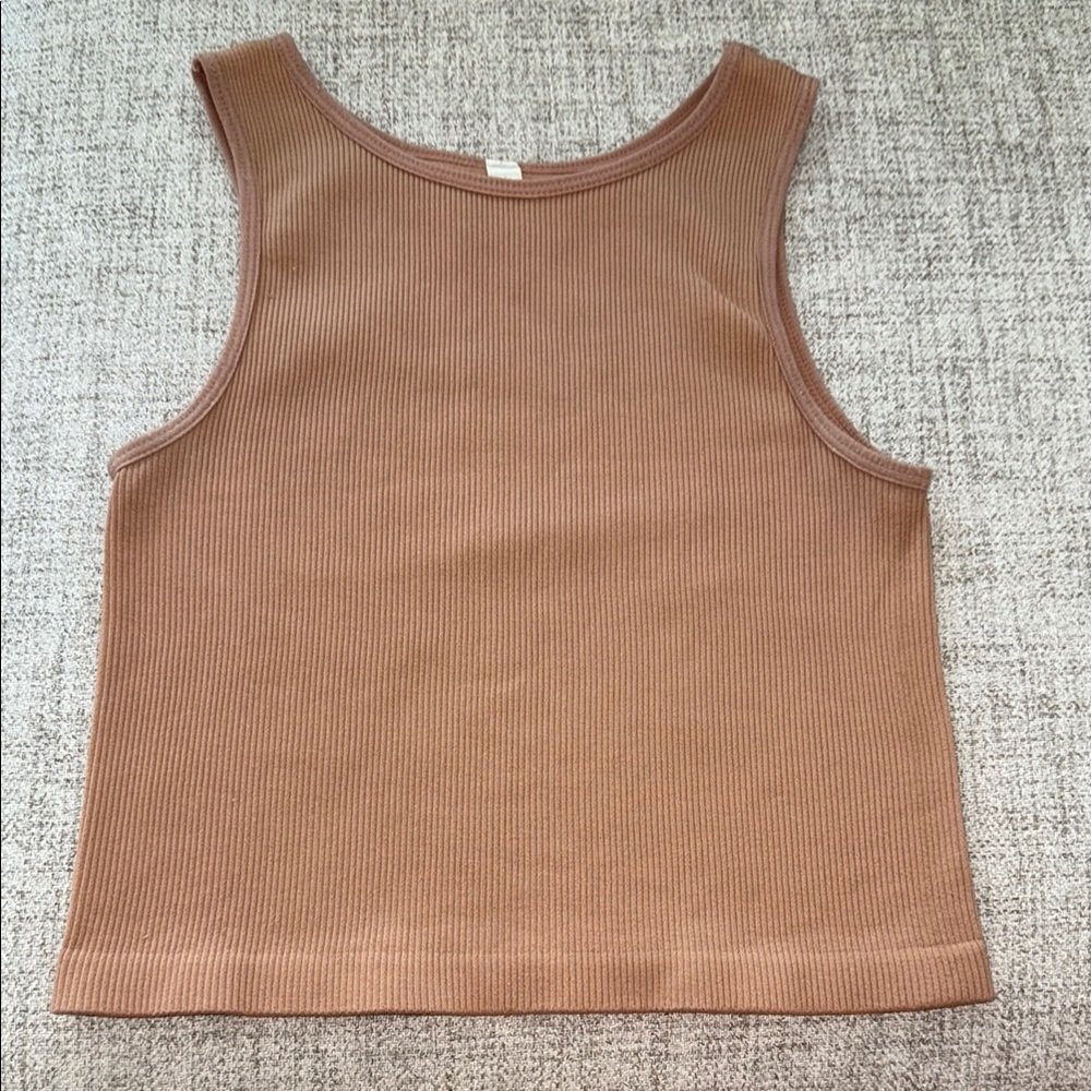 Yahada Tan Fitted Crop Tank Top